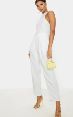 White Back Pocket Detail Racer Jumpsuit
