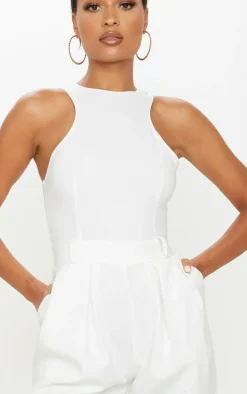 White Back Pocket Detail Racer Jumpsuit