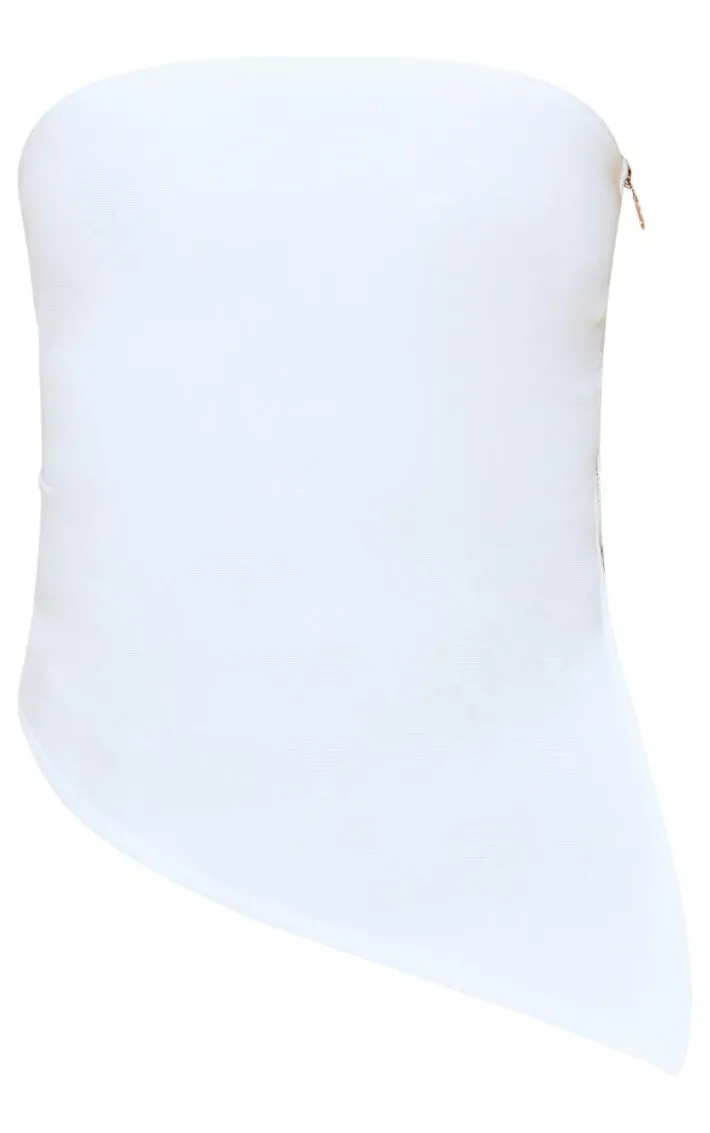 White Bandage Split Asymmetric Hem Bandeau Long Top