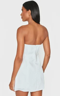 White Bandeau Pocket Detail Shift Dress