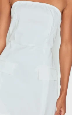 White Bandeau Pocket Detail Shift Dress