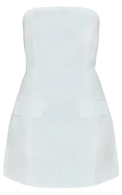 White Bandeau Pocket Detail Shift Dress