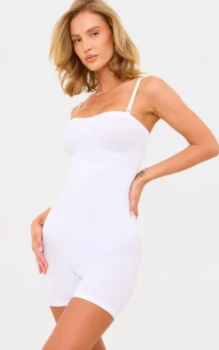 White Bandeau Removable Strap Shapewear Bodysuit