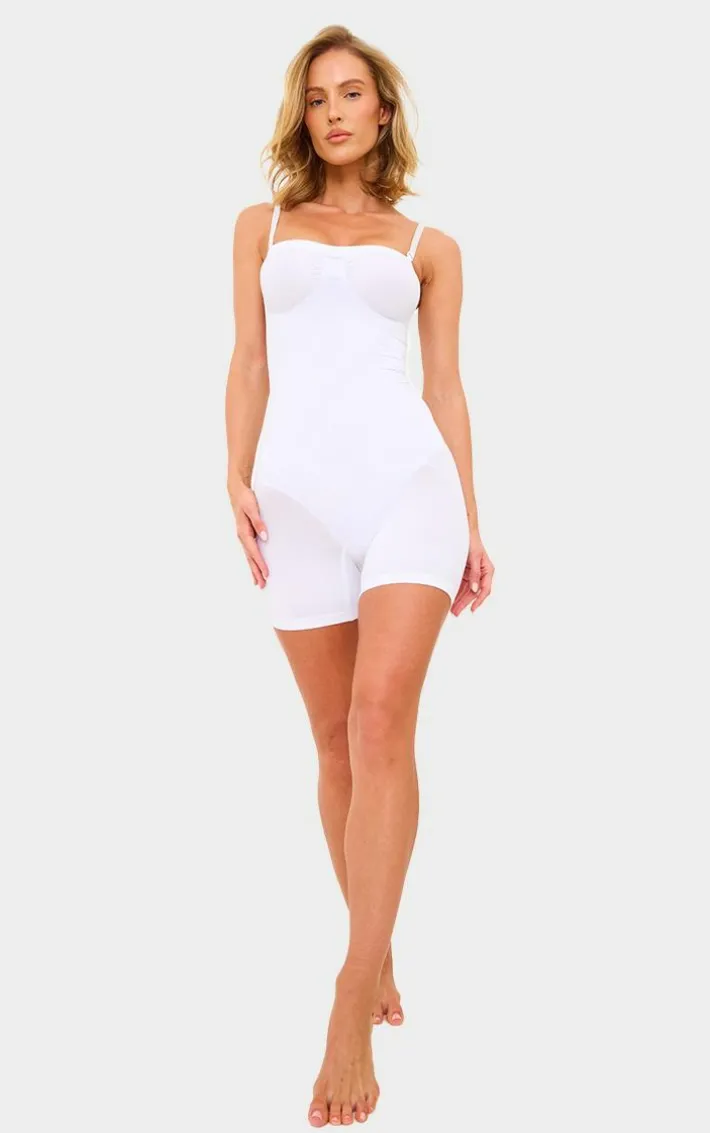 White Bandeau Removable Strap Shapewear Bodysuit