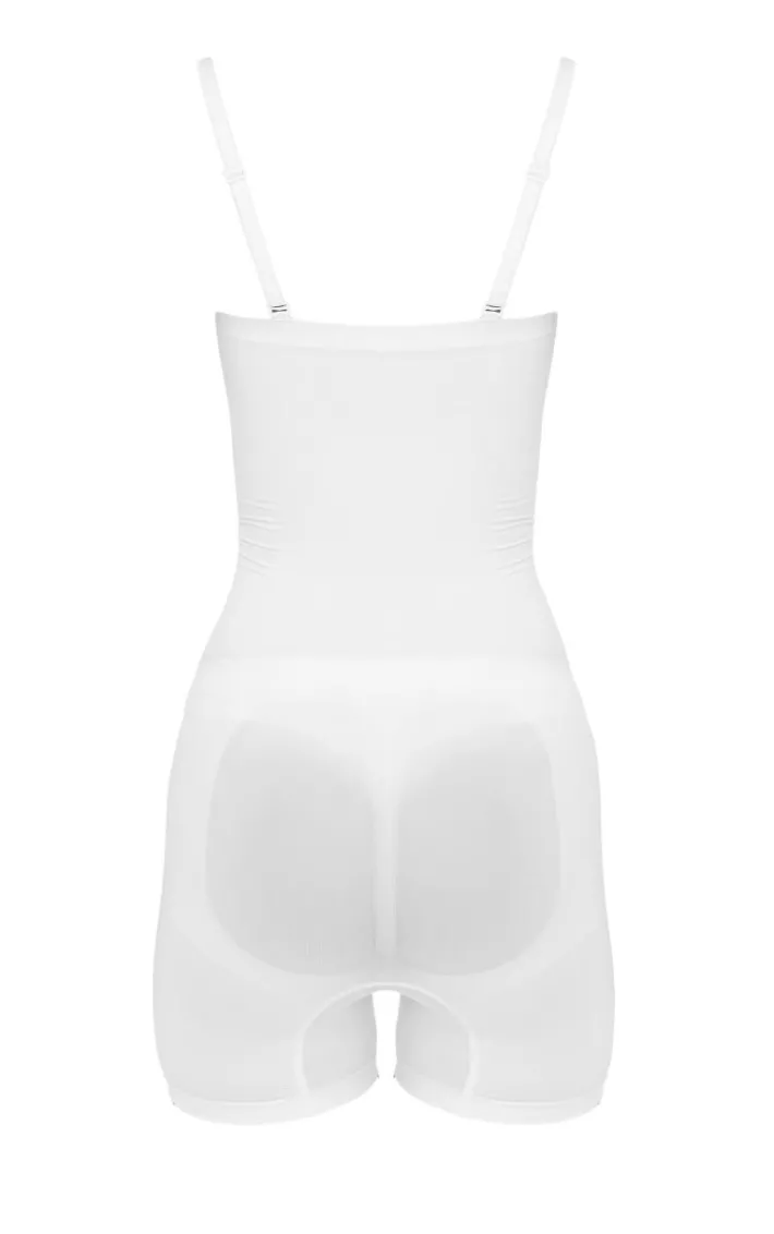 White Bandeau Removable Strap Shapewear Bodysuit