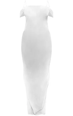 White Bardot Cowl Neck Mesh Maxi Beach Dress