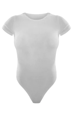 White Basic Cotton Blend Fitted Short Sleeve Bodysuit