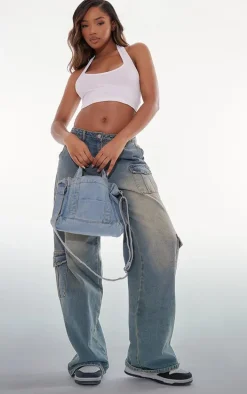 White Basic Cotton Blend Halterneck Crop Top