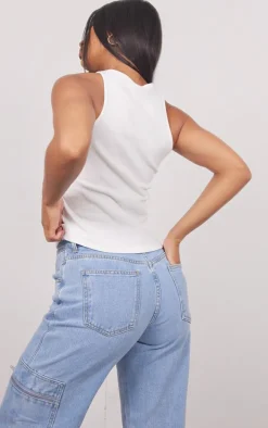 White Basic Ribbed Racer Vest