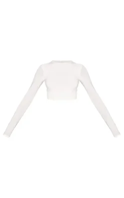 White Basic Slinky Long Sleeve Crop Top