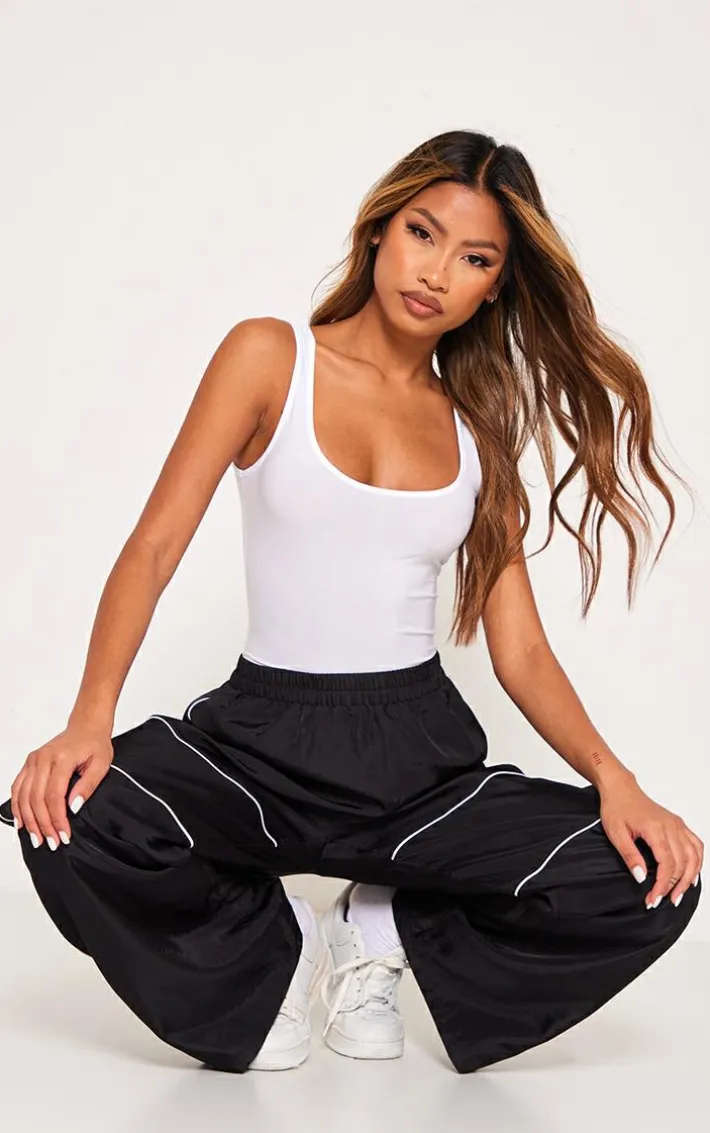 White Basic Slinky Scoop Neck Bodysuit