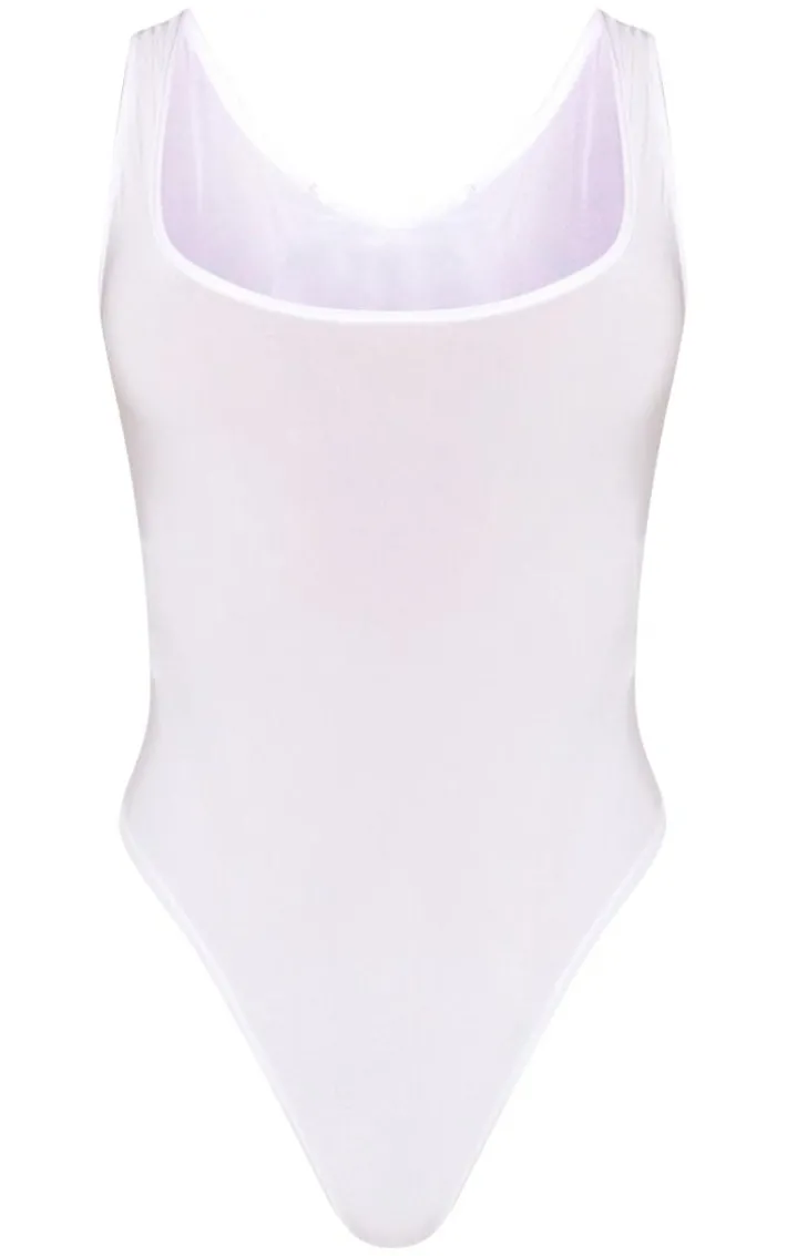 White Basic Slinky Scoop Neck Bodysuit