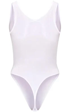 White Basic Slinky Scoop Neck Bodysuit