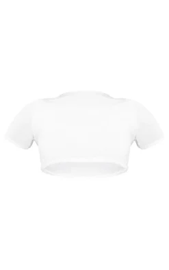 White Basic Slinky Short Sleeve Crop Top