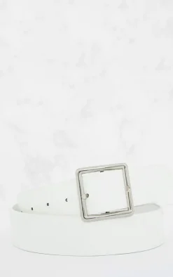 White Basic Square Buckle Belt