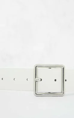 White Basic Square Buckle Belt