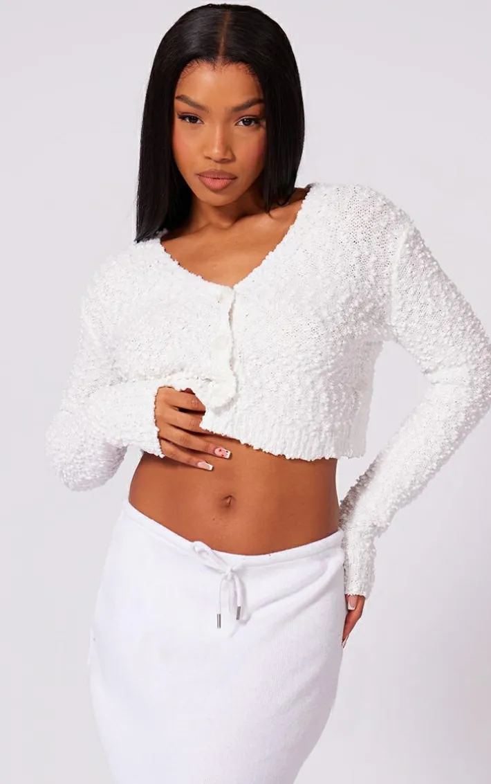 White Bobble Knit Crop Cardigan