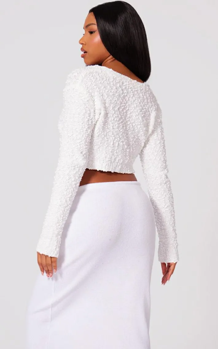 White Bobble Knit Crop Cardigan