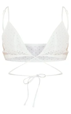 White Broderie Anglais Tie Front Triangle Bralet