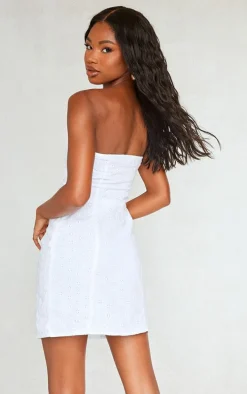 White Broderie Anglaise Bandeau Bodycon Dress