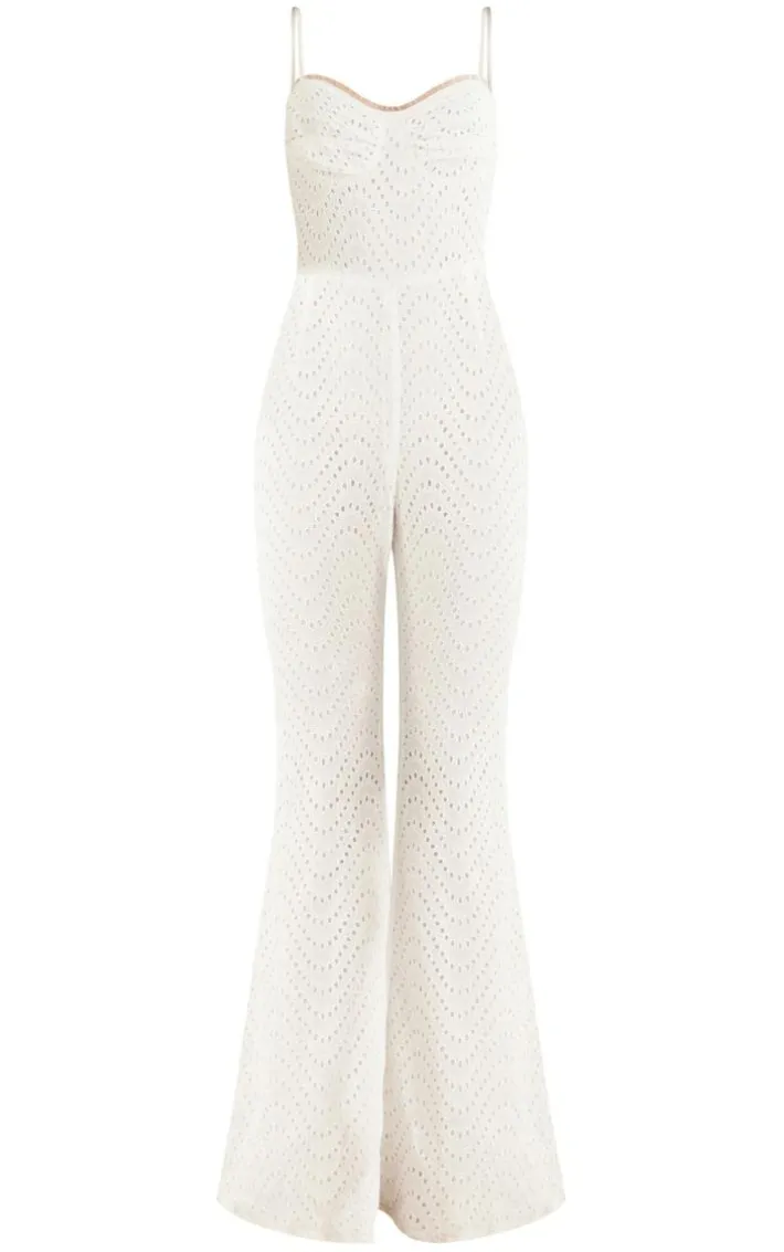White Broderie Anglaise Cup Detail Strappy Jumpsuit