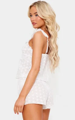 White Broderie Anglaise Cami And Short Pj Set