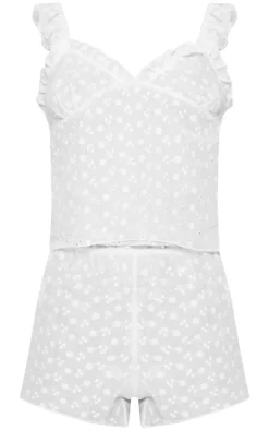 White Broderie Anglaise Cami And Short Pj Set