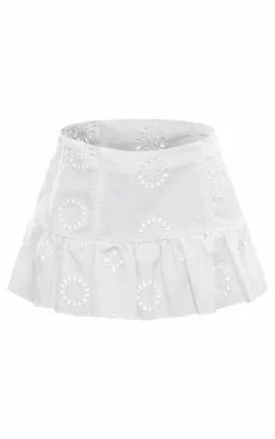 White Broderie Denim Floaty Mini Skirt