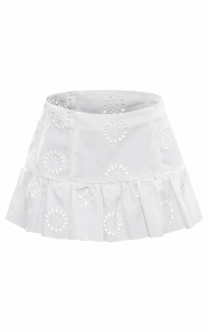 White Broderie Denim Floaty Mini Skirt