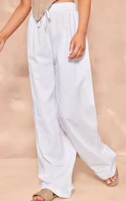 White Broderie Drawstring Waist Pants