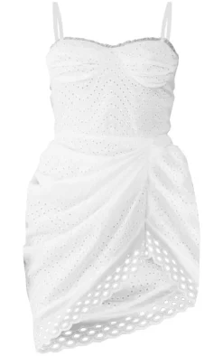 White Broderie Knot Drape Detail Shift Dress