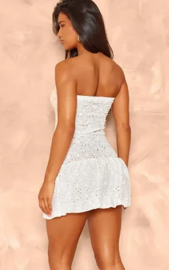 White Broderie Puffball Mini Dress