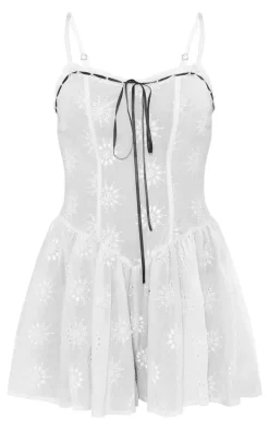 White Broderie Ribbon Detail Strappy Shift Romper