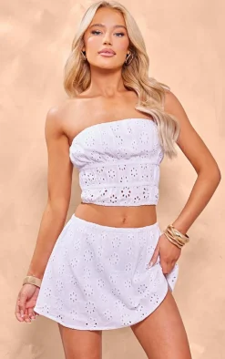 White Broderie Ruched Bandeau Top