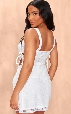 White Broderie Tie Side Cami Top