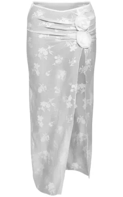 White Burnout Flower Applique Maxi Beach Skirt