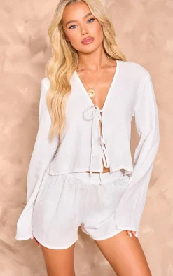 White Cheesecloth Shorts