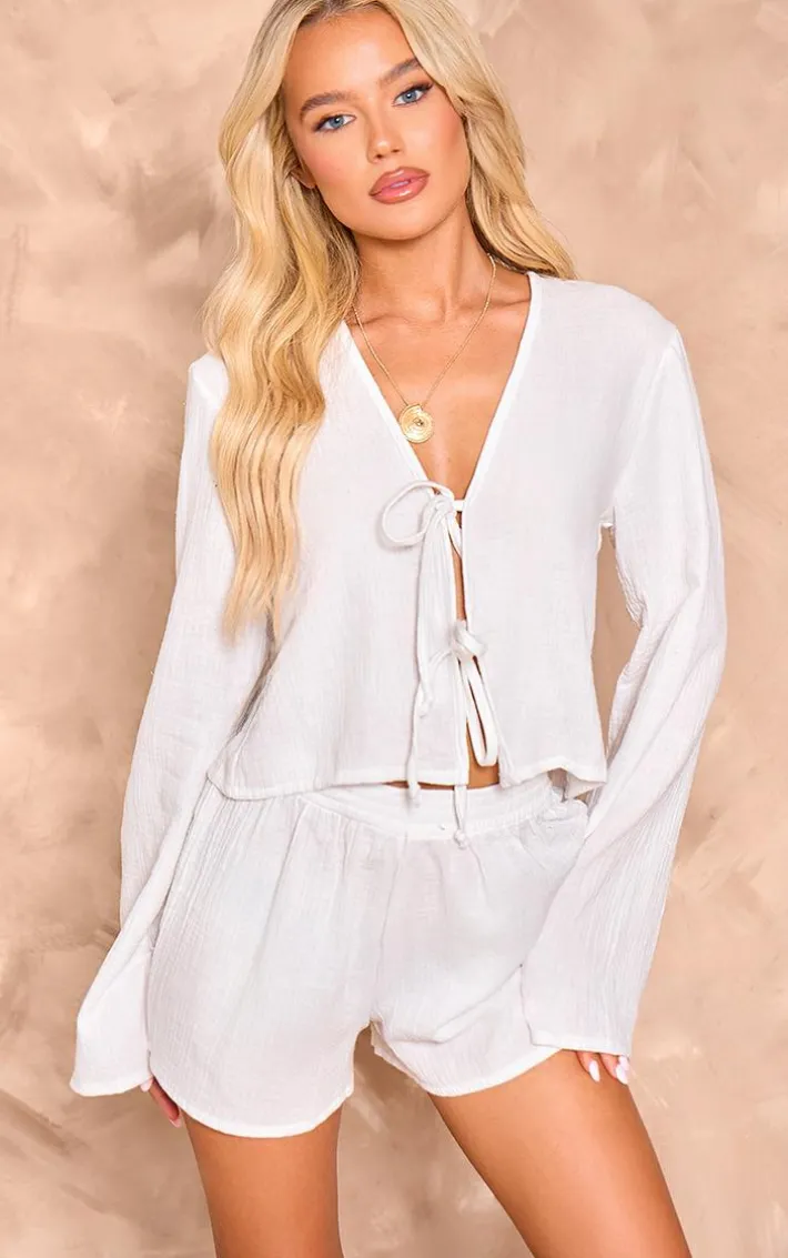 White Cheesecloth Shorts