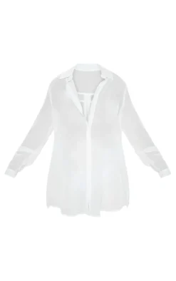 White Chiffon Dip Hem Beach Shirt