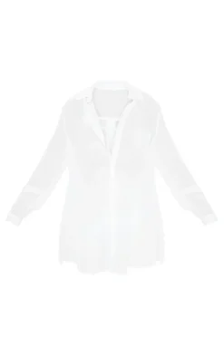 White Chiffon Dip Hem Beach Shirt