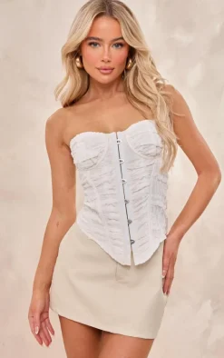 White Chiffon Frill Hook & Eye Corset Top