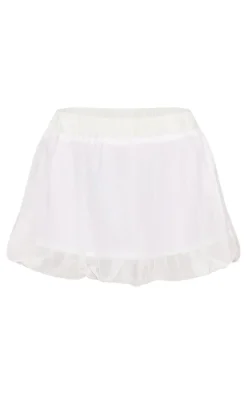 White Chiffon Ruched Mini Ruffled Skirt