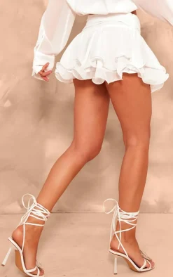 White Chiffon Ruffle Low Waist Micro Mini Skirt