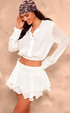 White Chiffon Ruffle Low Waist Micro Mini Skirt