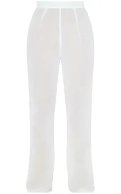 White Chiffon Straight Leg Beach Pants