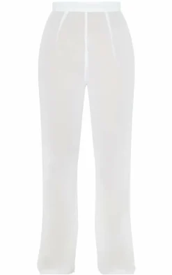 White Chiffon Straight Leg Beach Pants