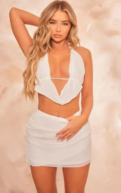 White Chiffon Wrap Mini Skirt