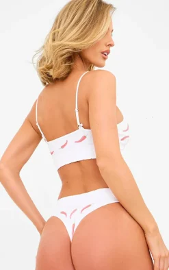 White Chilli Print Ribbed Scoop Neck Bralette