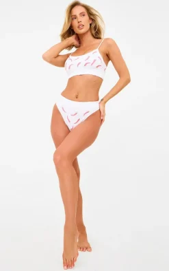 White Chilli Print Ribbed Scoop Neck Bralette