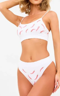 White Chilli Print Ribbed Thong